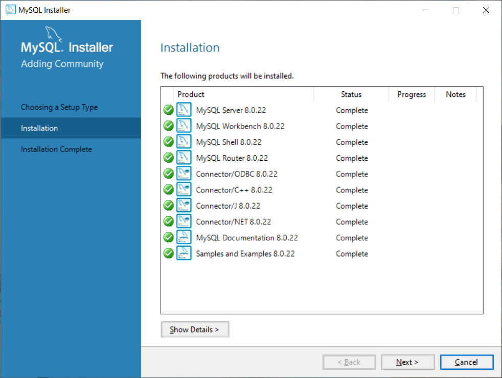MySQL Installed