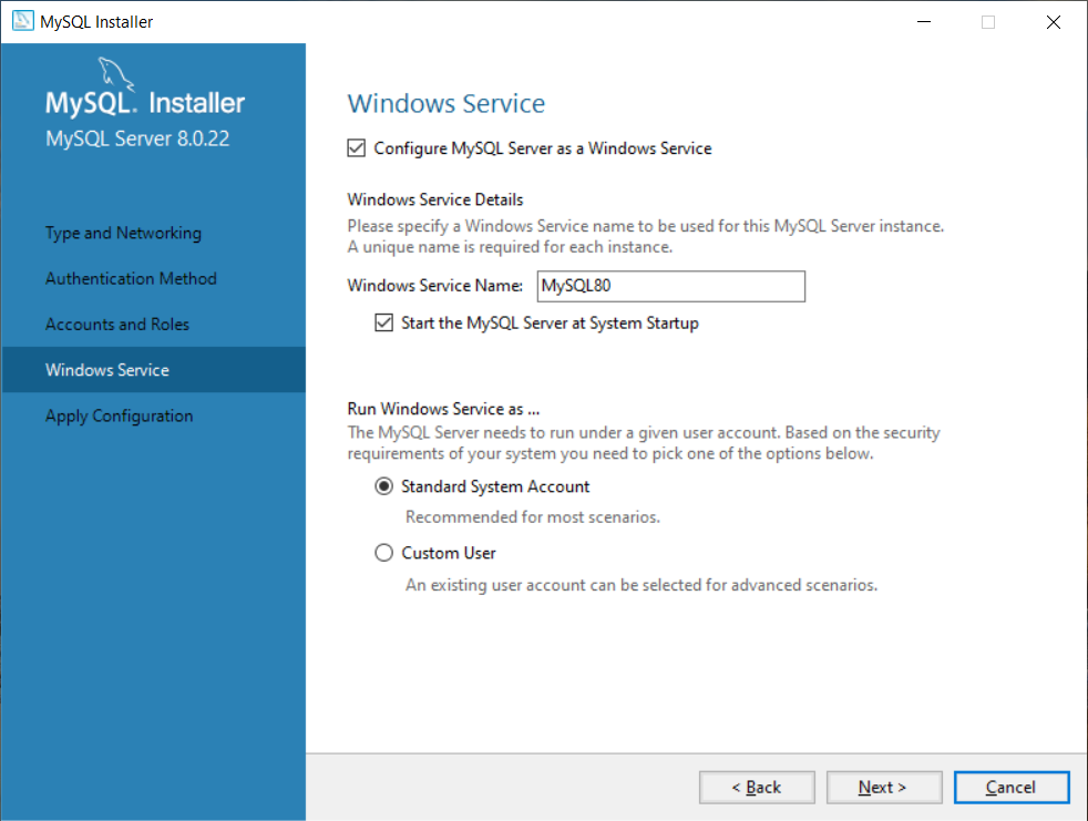 MySQL Windows Service