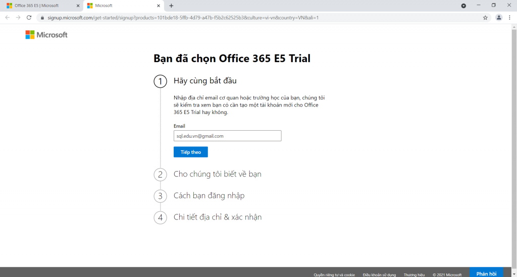 Đăng ký Office 365 E5 miễn phí