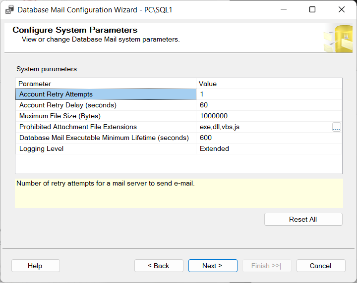 Configure System Parameters Database Mail