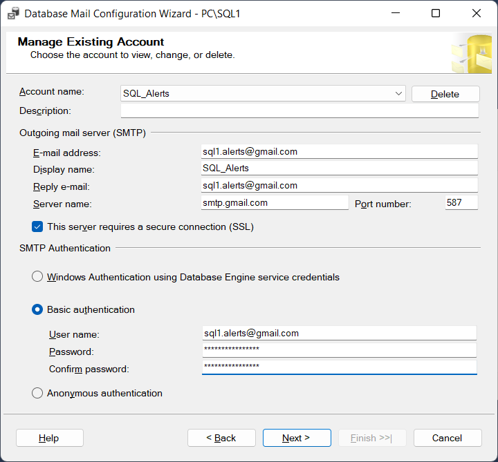 New Database Mail Account