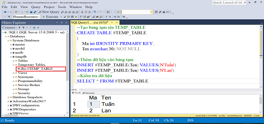 CREATE TABLE #
